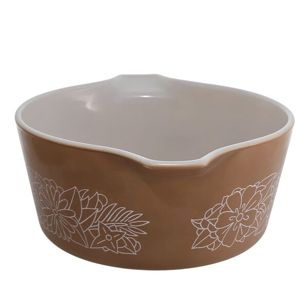 Pyrex Woodland Brown Casserole Dish 1.5qt Corelle  Corning white outlined flower - Picture 4 of 8